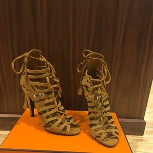 SOLD Hermes "Impulsion" camel suede cage sandal 37